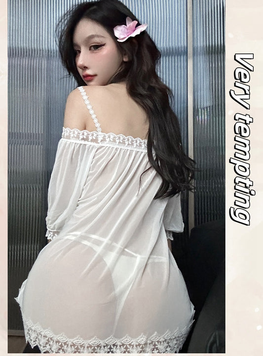 C51 Sexy lingerie halter lace pajamas perspective shoulder happy game