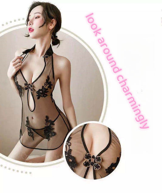 C37 Sexy underwear sexy lace uniform slit classical embroidery cheongsam suit