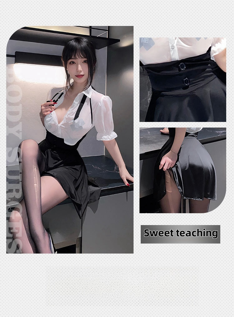 A12  Pleated skirt preppy suit sexy underwear sexy see-through uniform